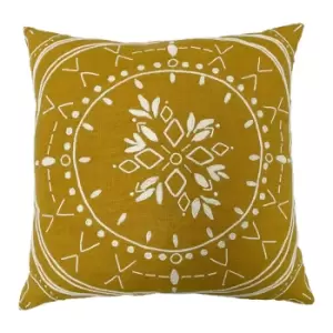 Image of Mandala Embroidered Cushion Ochre