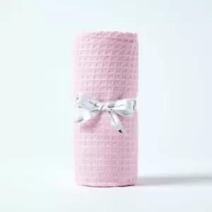 Image of Organic Cotton Waffle Baby Blanket Pink, 125 x 150cm - Pink - Homescapes