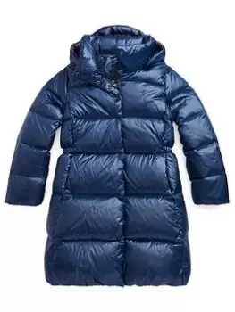 Image of Ralph Lauren Girls Long Down Padded Coat - Newport Navy, Size 6 Years, Women