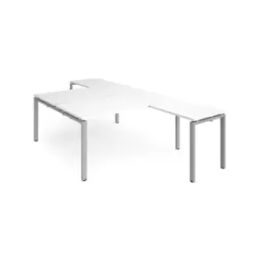 Image of Bench Desk 2 Person With Return Desks 1600mm White Tops With Silver Frames Adapt