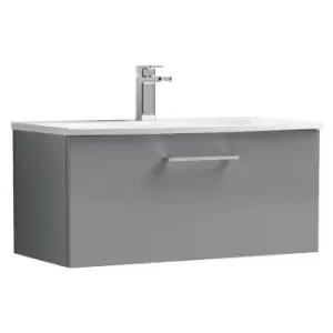 Image of Arno Gloss Cloud Grey 800mm Wall Hung Single Drawer Vanity Unit with 30mm Curved Profile Basin - ARN1325G - Cloud Grey - Nuie