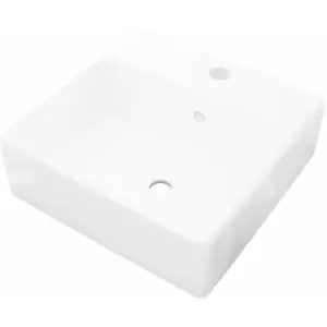 Image of Ceramic Basin Square with Overflow and Faucet Hole 41 x 41cm Vidaxl White