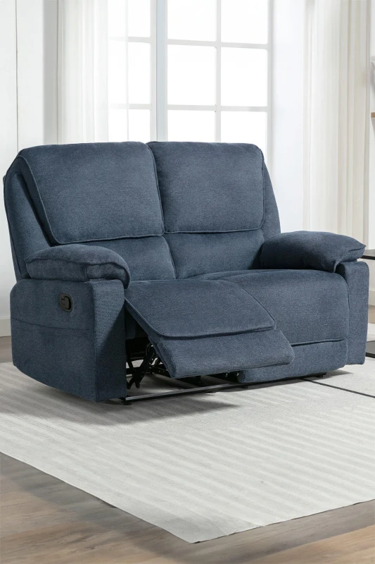 Image of More4Homes Sydney 2 Seater Fabric Manual Recliner Sofa Blue