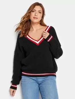 Image of Long Tall Sally Double V Varsity Jumper - Black, Size 14-16, Women