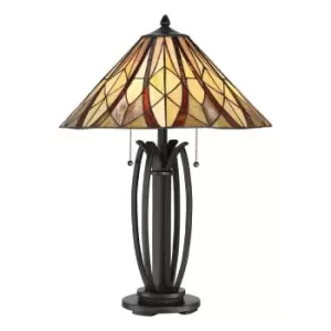 Image of Table Lamp Open Tiffany Style Coloured Shade Valiant Bronze LED E27 60W