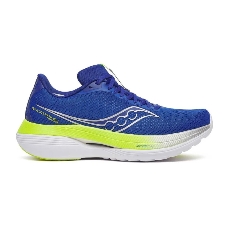 Image of Saucony Endorphin Trainer Shoes Blue Yellow AW25, Size 41 - EUR