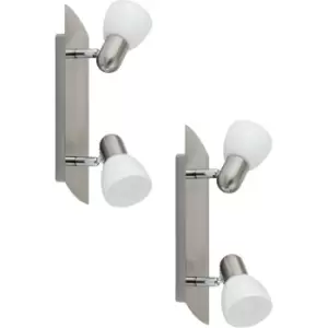 Image of 2 PACK Wall 2 Spot Light Colour Satin Nickel Shade White Satin Glass E14 2x40W