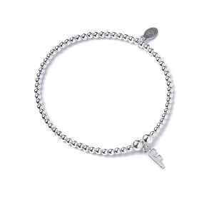 Image of Initial F Charm with Sterling Silver Ball Bead Bracelet