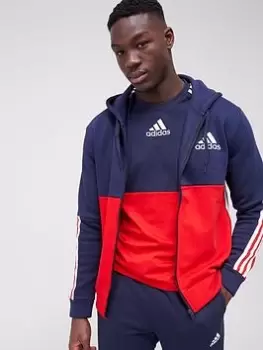 Image of adidas Colourblock Zip Hoodie - Navy/Red Size L, Men