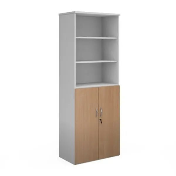 Image of Duo Duo combination unit with open top 2140mm high with 5 shelves - white with beech lower doors White/Beech R2140OPD-WHB