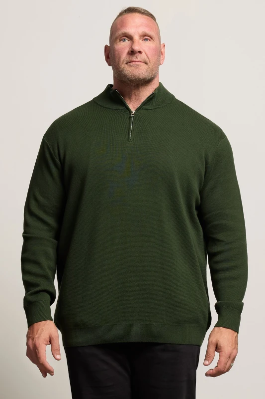 Image of BadRhino BadRhino Men Milano Quarter Zip Jumper in Dark Green Size: X-Large Dark Green 1XL Male 5063589344120