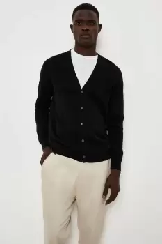 Image of Mens Pure Cotton Black Long Sleeve Cable Cardigan