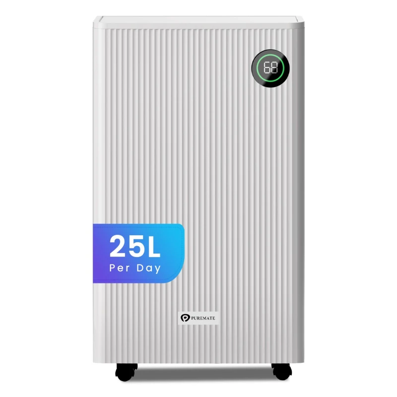 Image of PureMate 25L/Day Portable & Compact Dehumidifier w/ 5.5 Litre Tank Capacity, Digital Display, Continuous Drainage, Laundry Drying & 24Hr Timer White U