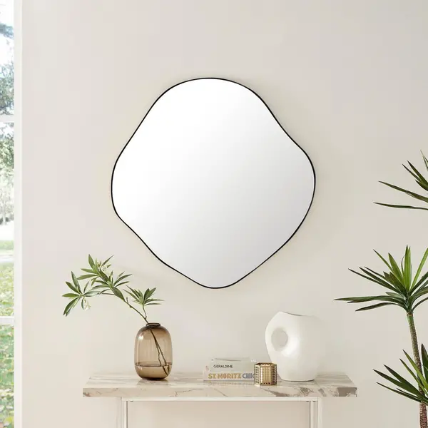 Image of FurnitureboxUK Vita Irregular Pebble Wall Mirror with Black Or Gold Frame Black