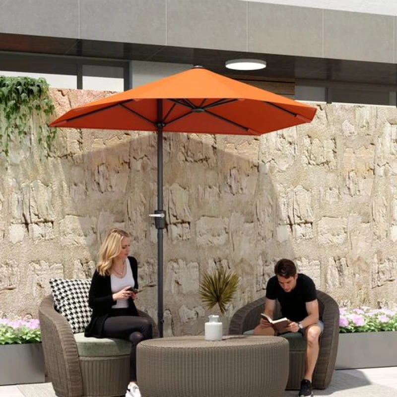Image of Outsunny 2m Half Garden Parasol Market Umbrella w/ Crank Handle - Orange TJ Hughes 5063603018020