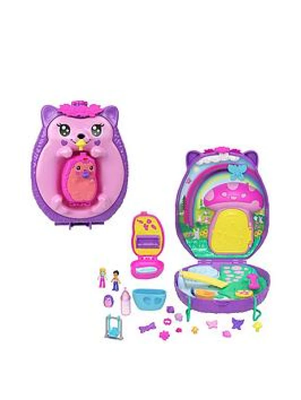 Image of Polly Pocket Polly Pocket Hedgehog Mom & Baby Purse Playset with 2 Dolls