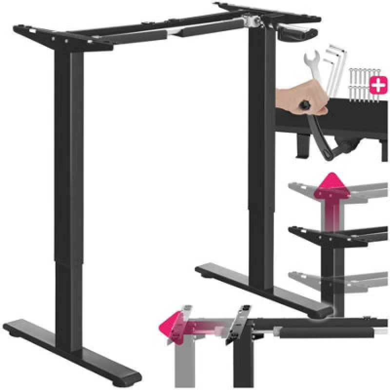 Image of Tectake Sit And Stand Desk Idun - Stepless Height-Adjustment With Hand Crank, Width-Adjustable 129cm - Black