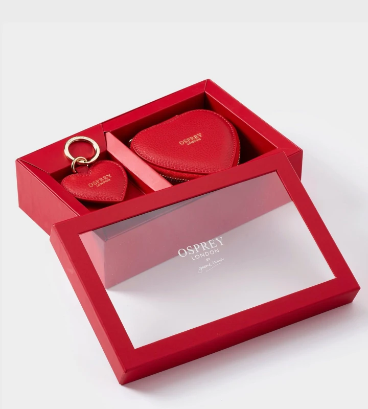 Image of OSPREY LONDON Womens The Tilly Leather Heart Gift Set in Light Red Light Red Female One Size