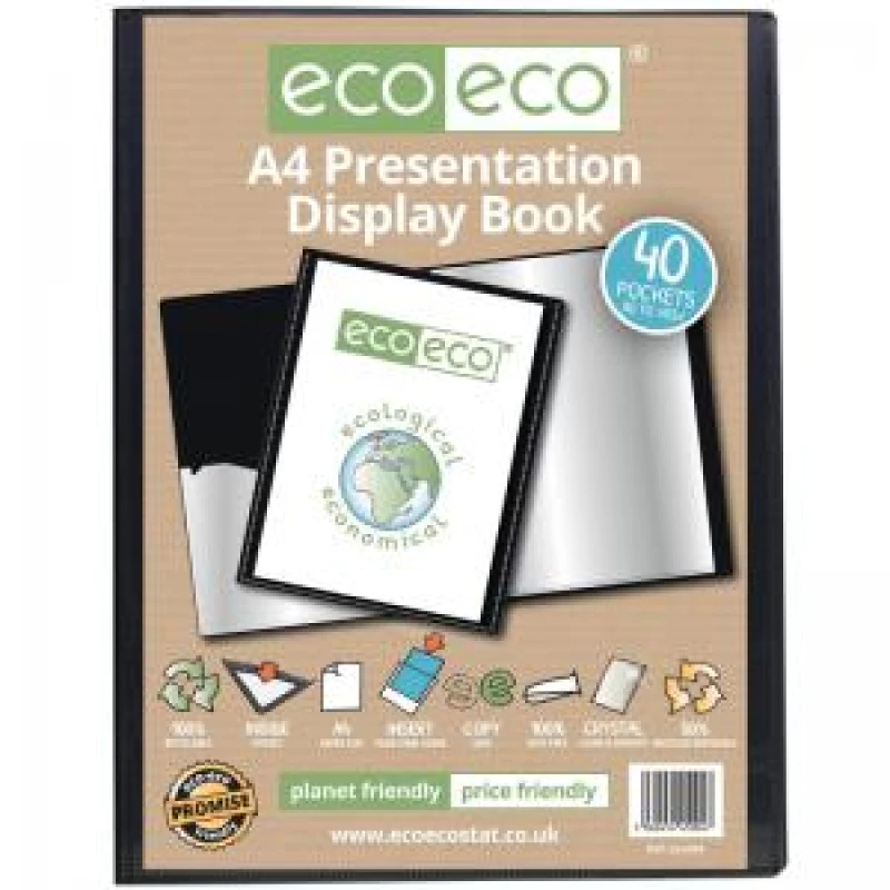 Image of Eco Eco 50% Recycled Presentation Display Book 40 Pockets A4 Black eco004-S