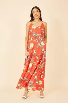 Image of Red Floral Strappy Tiered Maxi Dress