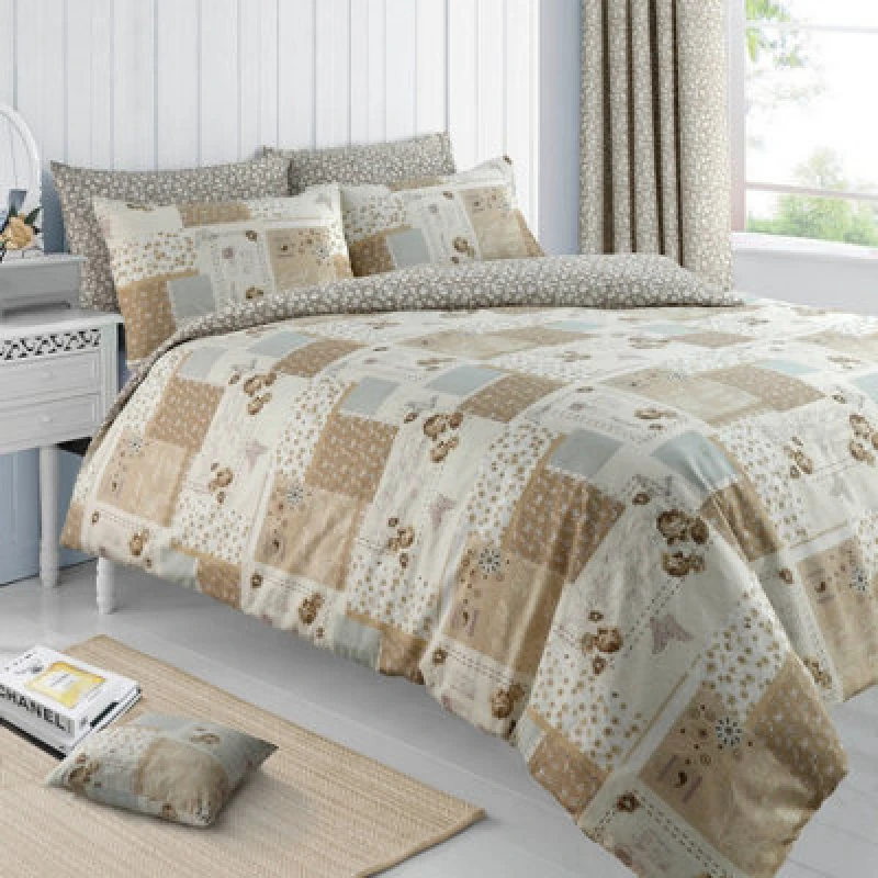 Image of Velosso Maya Cotton Rich Printed Duvet Cover & Pillowcase Set in Natural Size: Double Natural Unisex Double