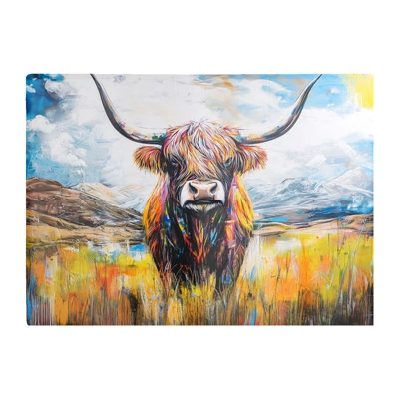 Image of Warren Reed Designer Colourful Highland Cow Inspired By Banksy Chopping Board