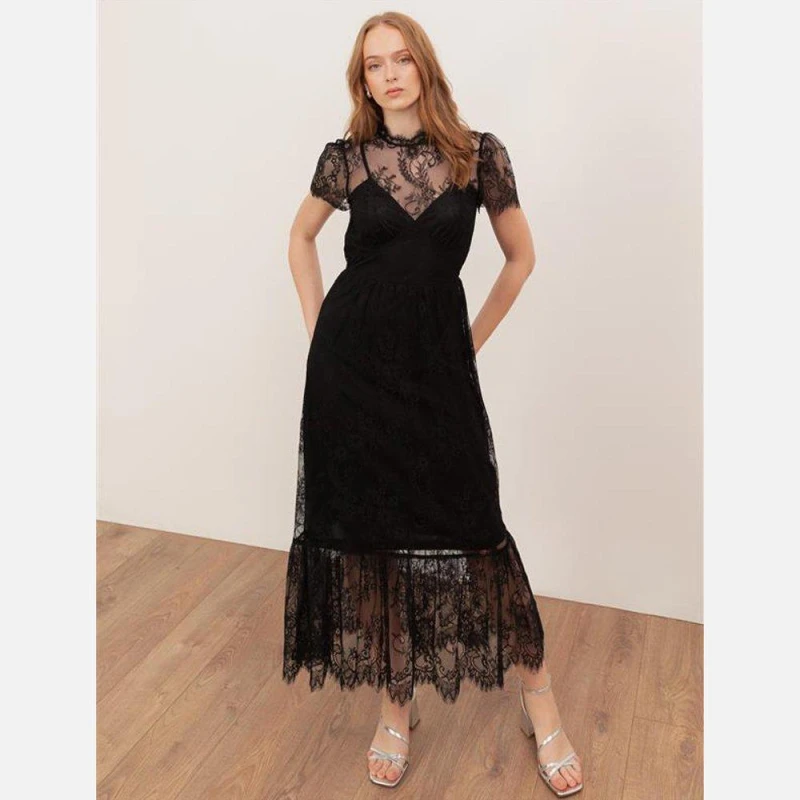Image of Lovedrobe Lovedrobe Black Lace Midaxi Dress Black female 10 (S)