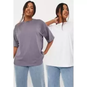 Image of Missguided Ribbed Tee and Wide Leg Set - Multi