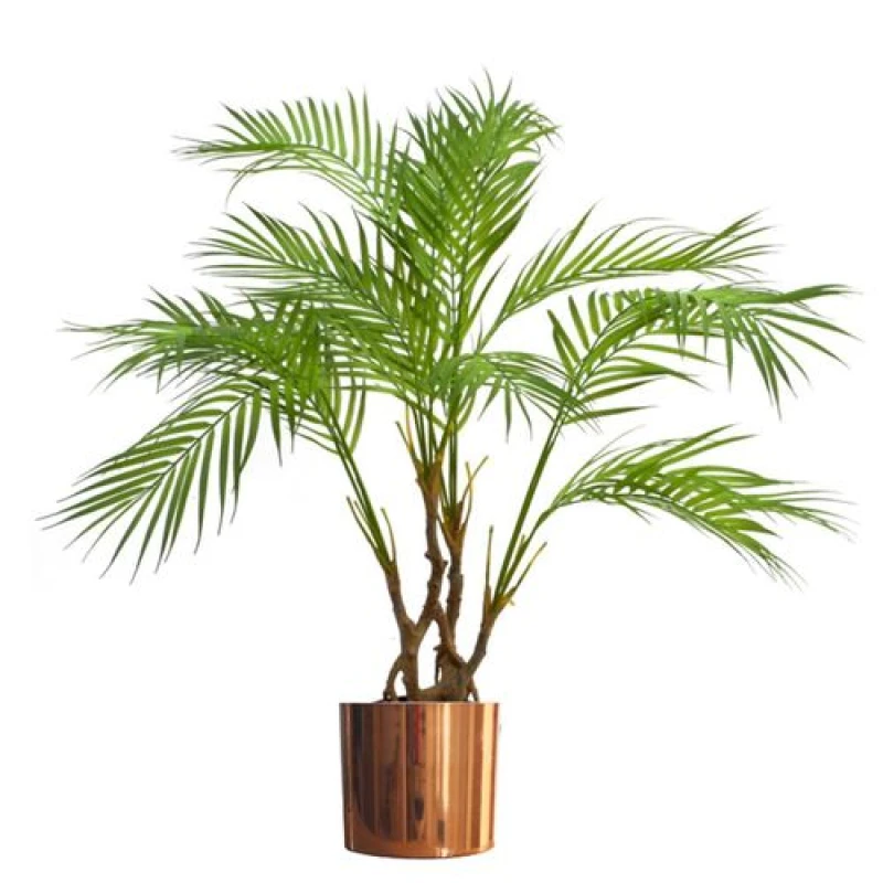 Image of Leaf Large Artificial Palm Tree Natural Areca 90cm 3ft Copper Planter Realistic Botanik Green