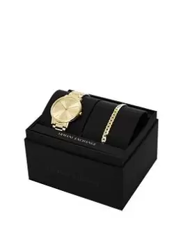 Image of Armani Exchange Ladies Cayde Watch/Bracelet Set, Gold, Women