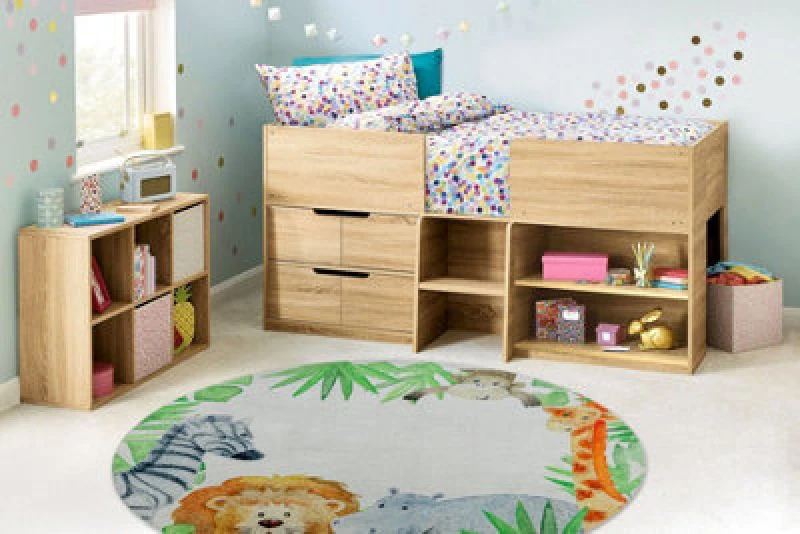 Image of RugsX Bambino 54090 Round Washing Carpet Animals, Africa For Children Anti Slip - White Circle 80 Cm