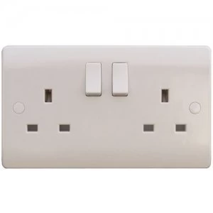 Image of ESR Sline 13A White 2G Twin 230V UK 3 Switched Electric Wall Socket