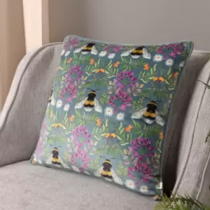 Image of House of Bloom Zinnia Bee Repeat Cushion Multicolour, Multicolour / 43 x 43cm / Polyester Filled