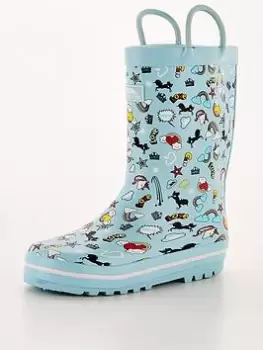 Image of Trespass Girls Starryton Wellies - Blue Print, Pink, Size 1