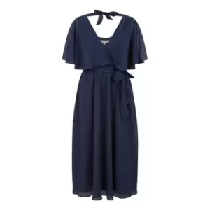 Image of Yumi Navy Wrap Midi Dress - Blue