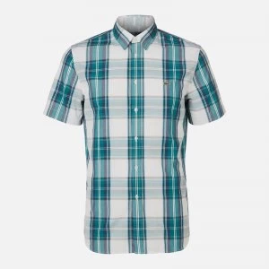 Image of Lacoste Mens Short Sleeve Check Shirt - Green Navy/White - S/EU 39