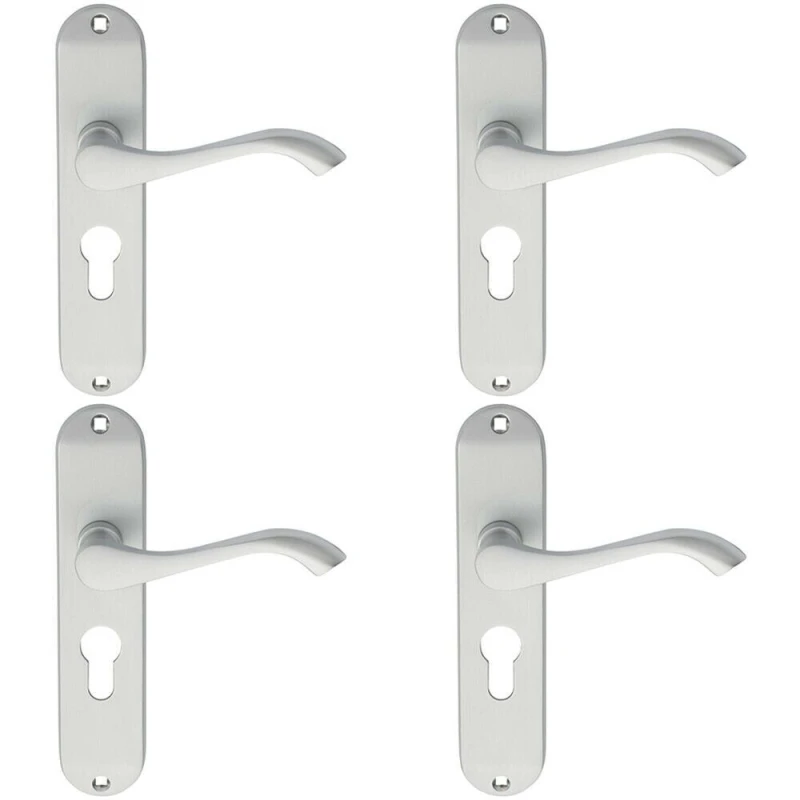 Image of Loops 4x PAIR Curved Handle on Chamfered Euro Lock Backplate 180 x 40mm Satin Chrome Multi