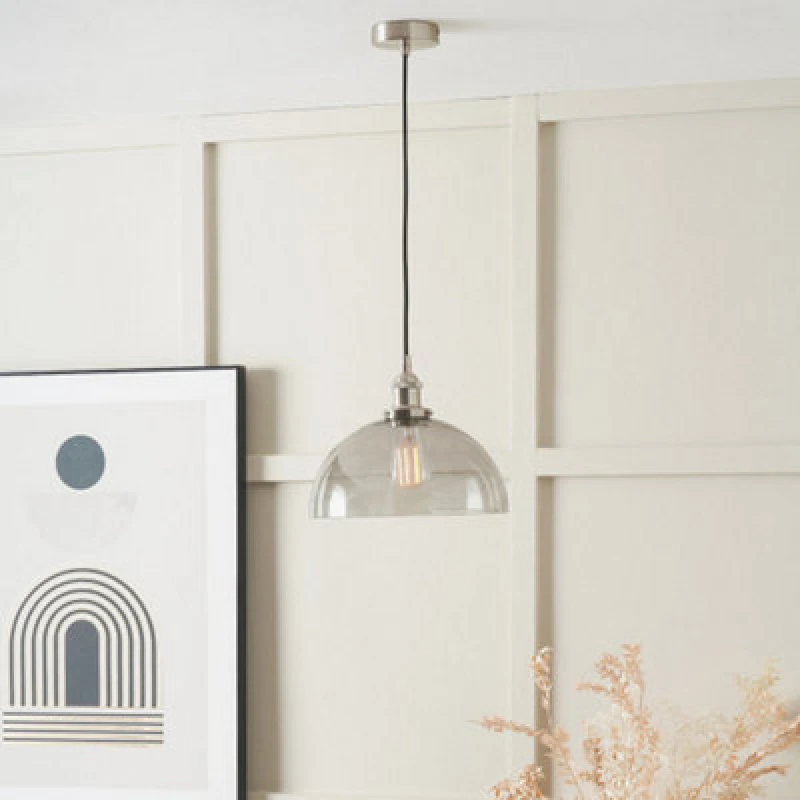 Image of Ruma Ceiling Light Antique Silver Metal & Glass Dome Pendant in Grey Grey Unisex