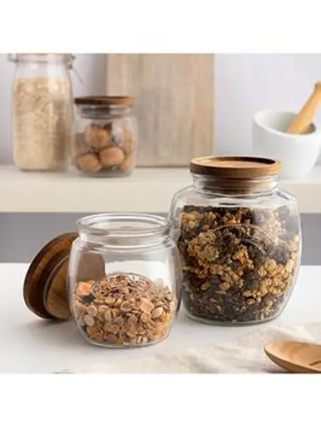 Image of Kilner Set Of 2 Universal Jars With Wooden Lid Clear VZKCC Unisex