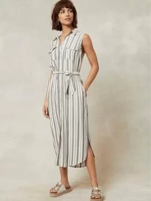 Image of Mint Velvet Mint Velvet Stripe Sleeveless Midi Shirt Dress, Neutral, Size 8, Women