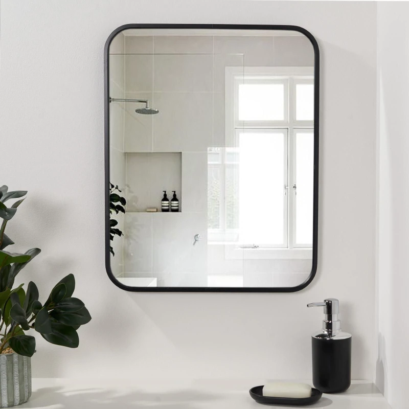 Image of OHS OHS Bathroom Mirror Metal Framed Vanity Wall Mounted Home Decor in Black One Size Unisex 5027434186228