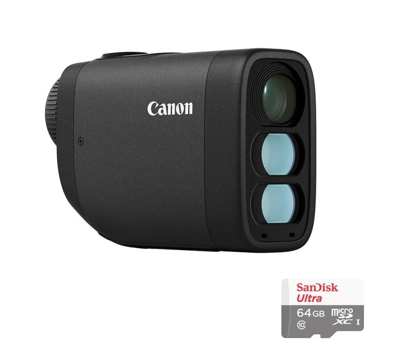 Image of Canon Powershot Golf Laser Rangefinder with SanDisk 64GB Micro SD Card, Black 5055189044623