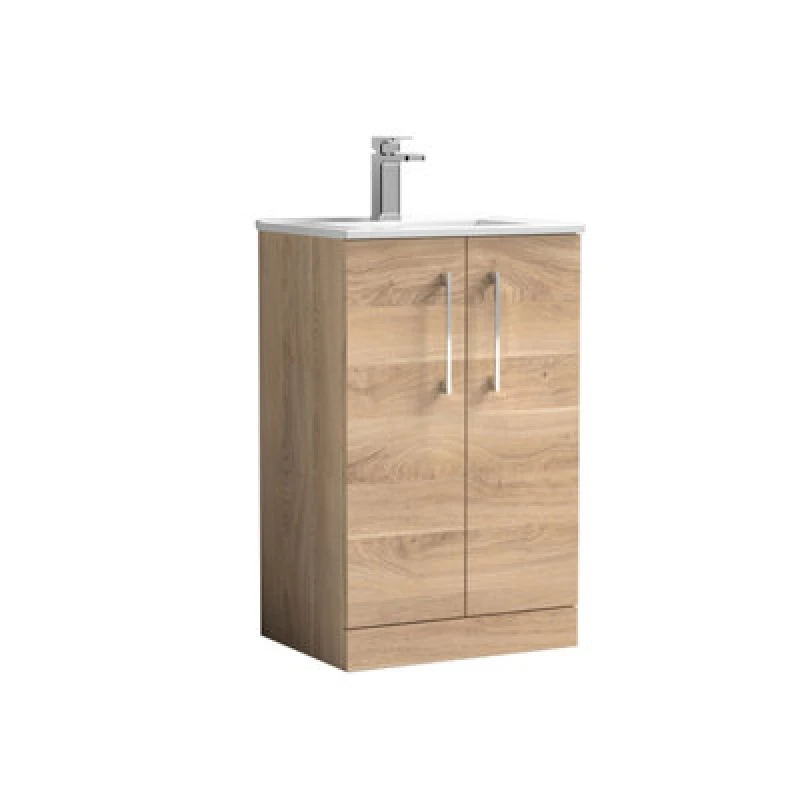 Image of Balterley Bathroom 2 Soft Close Door, Floor Vanity Unit, Bleached Oak, 500mm in Brown Brown Unisex
