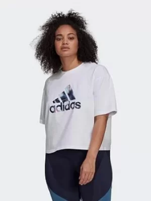 Image of adidas U4u Crop Logo T-Shirt (plus Size), Blue, Size 1X, Women