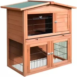 Image of Pawhut - 2 Tier Wooden Rabbit Hutch Guinea Pig Small Animal Cage 100.5x55x101 cm