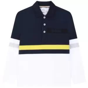 Image of Boss Long Sleeve Stripe Polo Shirt - Blue