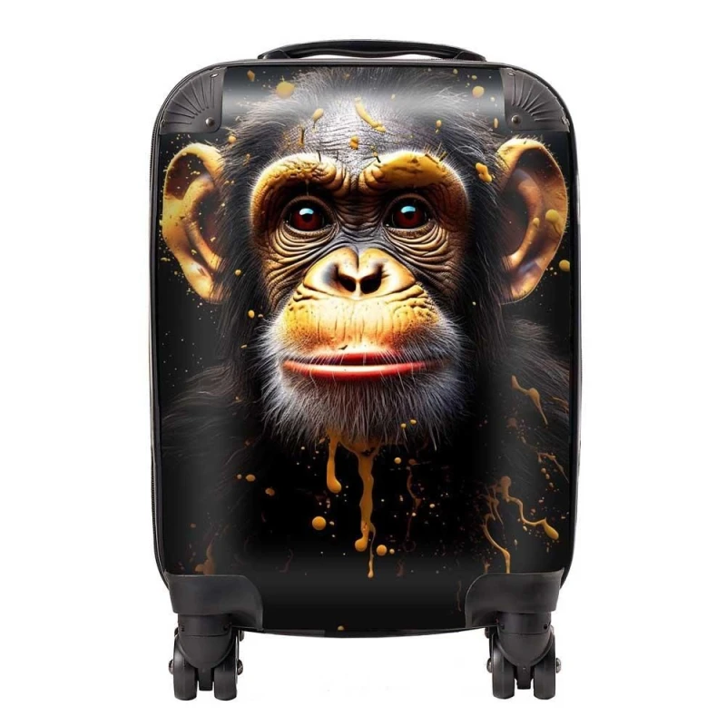 Image of Warren Reed - Designer Splashart Cheeky Chimp Face Suitcase in Orange Size: Medium Orange Unisex Medium