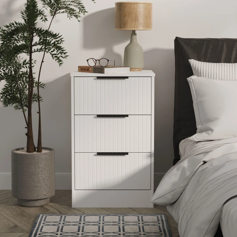 Image of Imola Ready Assembled White 3 Drawer Wide Bedside Chest (H)726mm (W)450mm (D)395mm