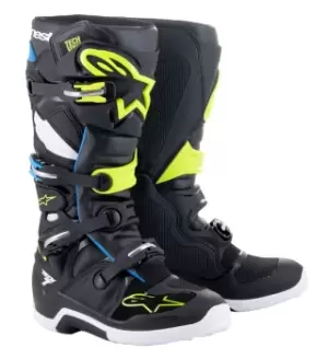 Image of Alpinestars Tech 7 Black Enamel Blue Yellow Fluo US 12