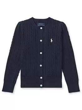 Image of Ralph Lauren Girls Cable Knit Cardigan - Navy, Size Age: 6 Years, Women